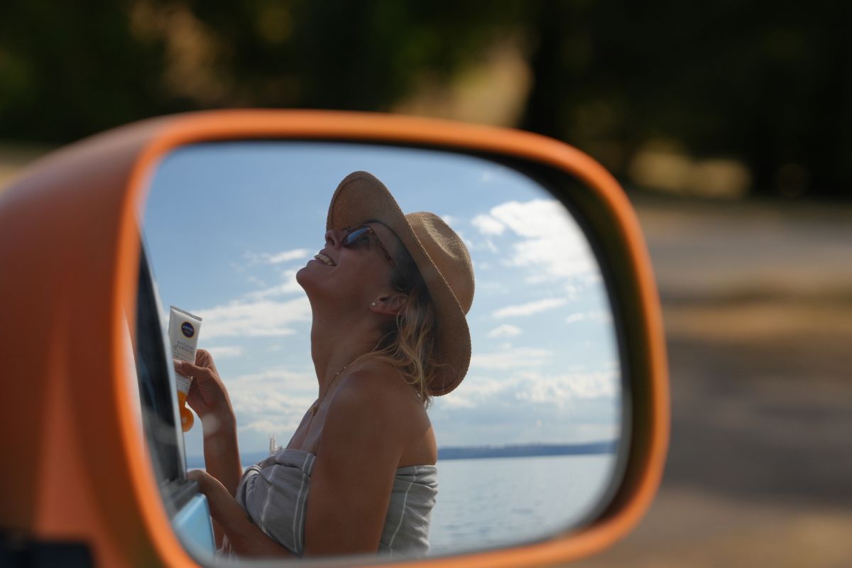Sunscreen and Mystery Machine at Lake Taupo, North Island