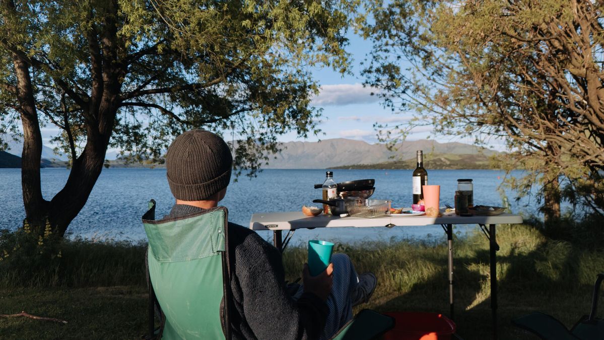Lake Wanaka camping set up, South Island, New Zealand